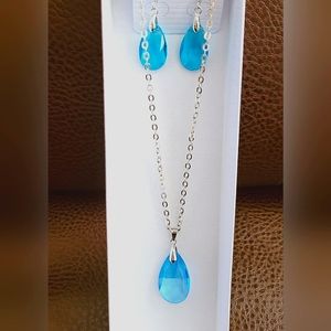 Turquoise Teardrop Necklace and Dangling Earring set
